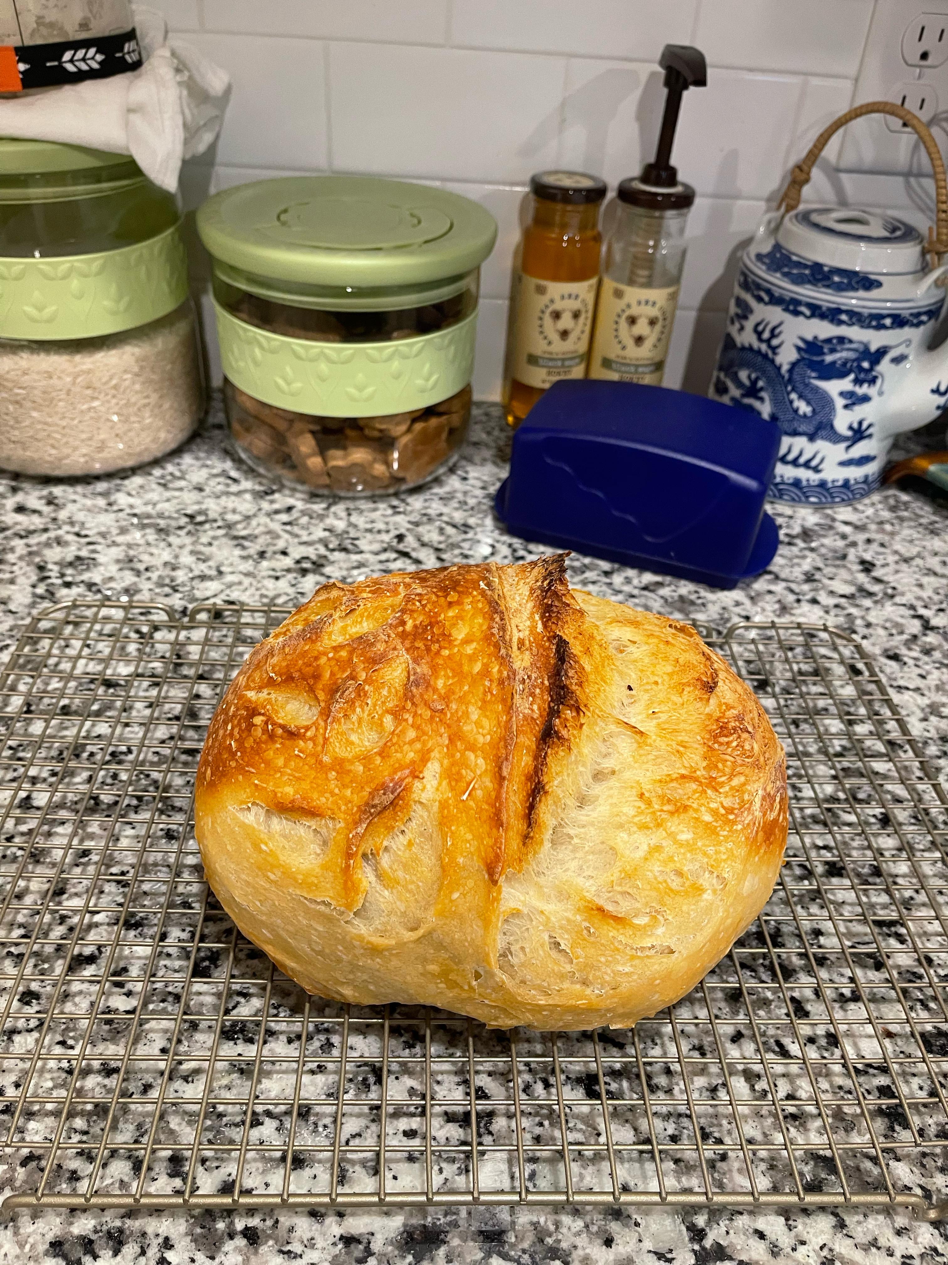Fresh-baked artisan sourdough boule